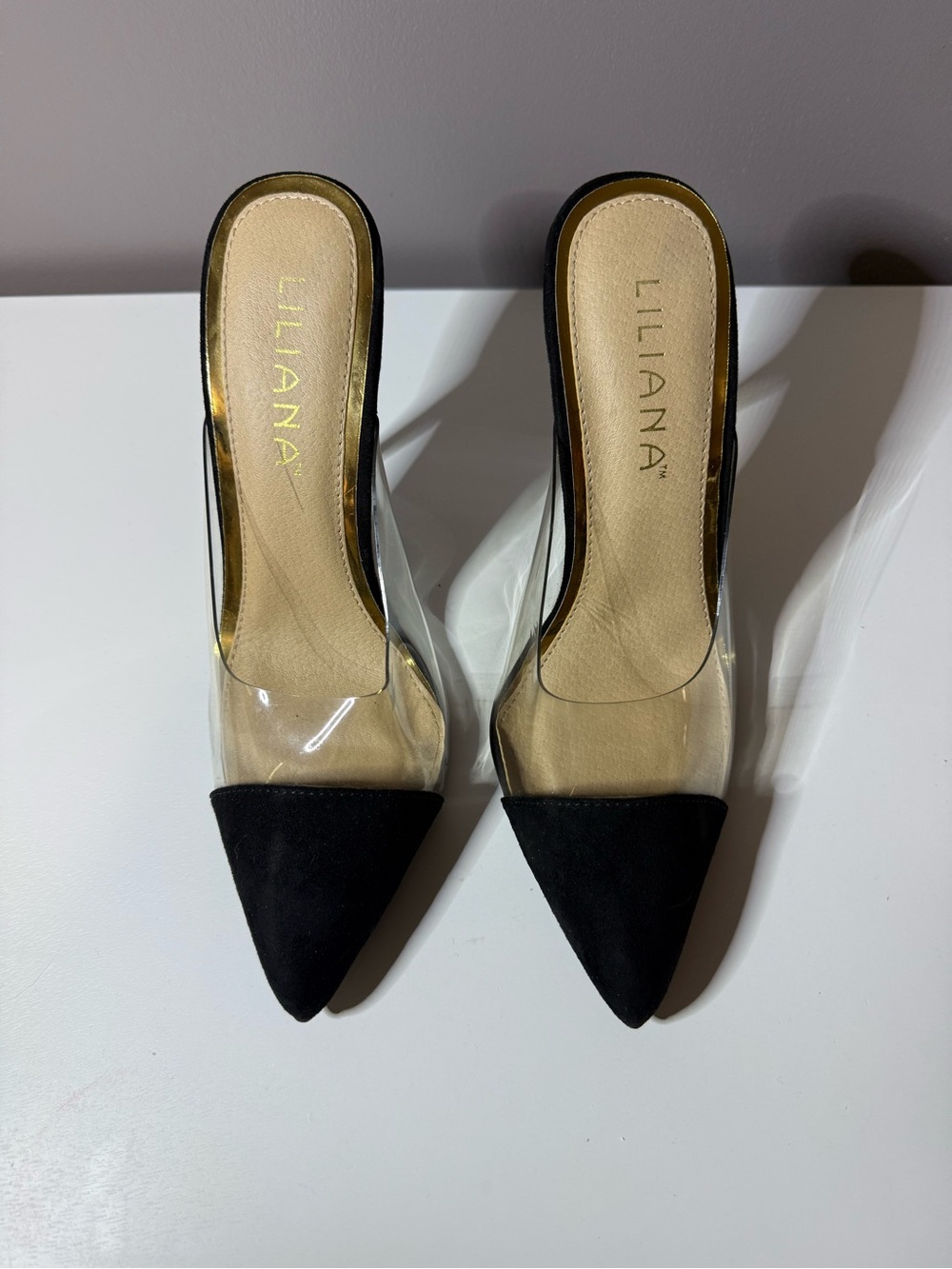 Liliana Black Clear Pointed Mule Slides